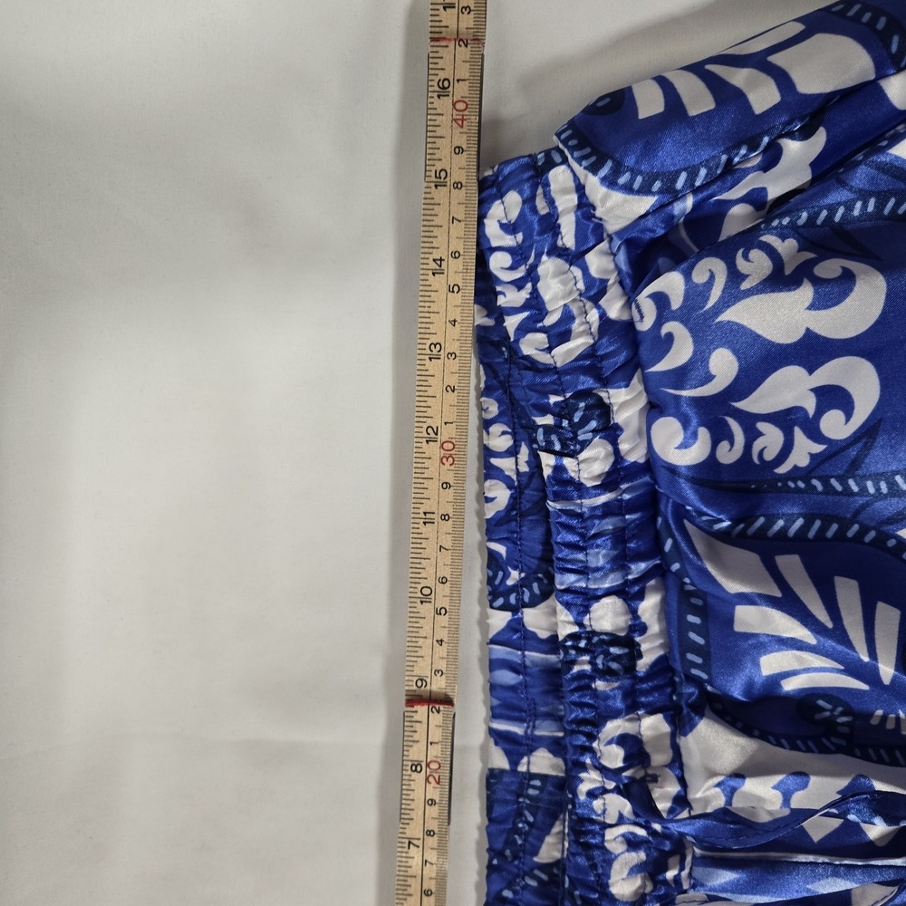 Alex & Parker Blue And White Satin Lounge Set | Women's Size Large - Picture 8 of 16